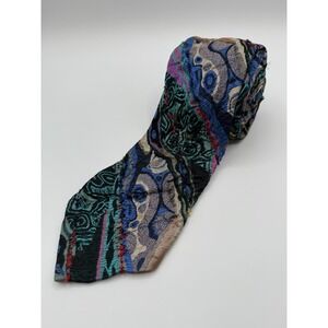 Vintage COOGI 100% Silk Neckties Multicolor Abstract Patterns Blue Aqua